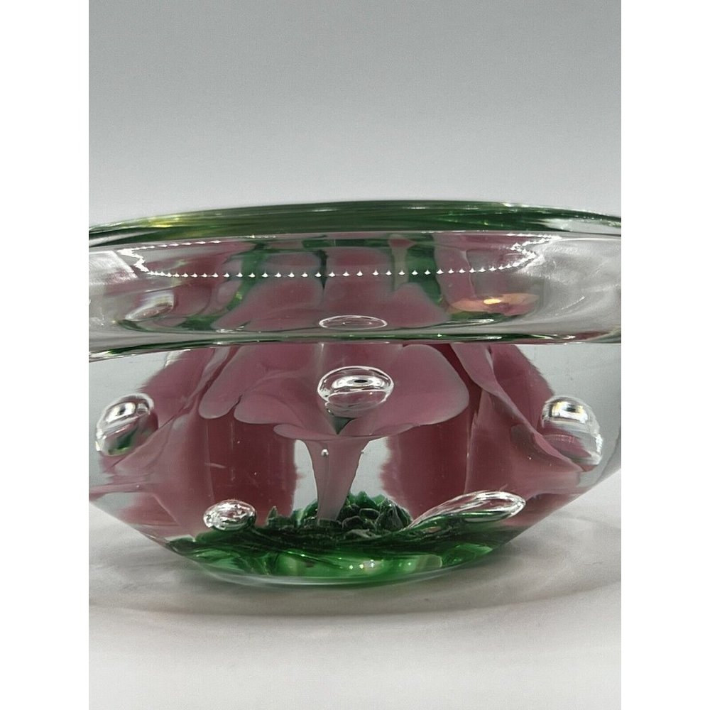 Vtg St. Clair Art Glass Pink Flower Paperweight Ashtray Art Deco lovely 5” &1lb